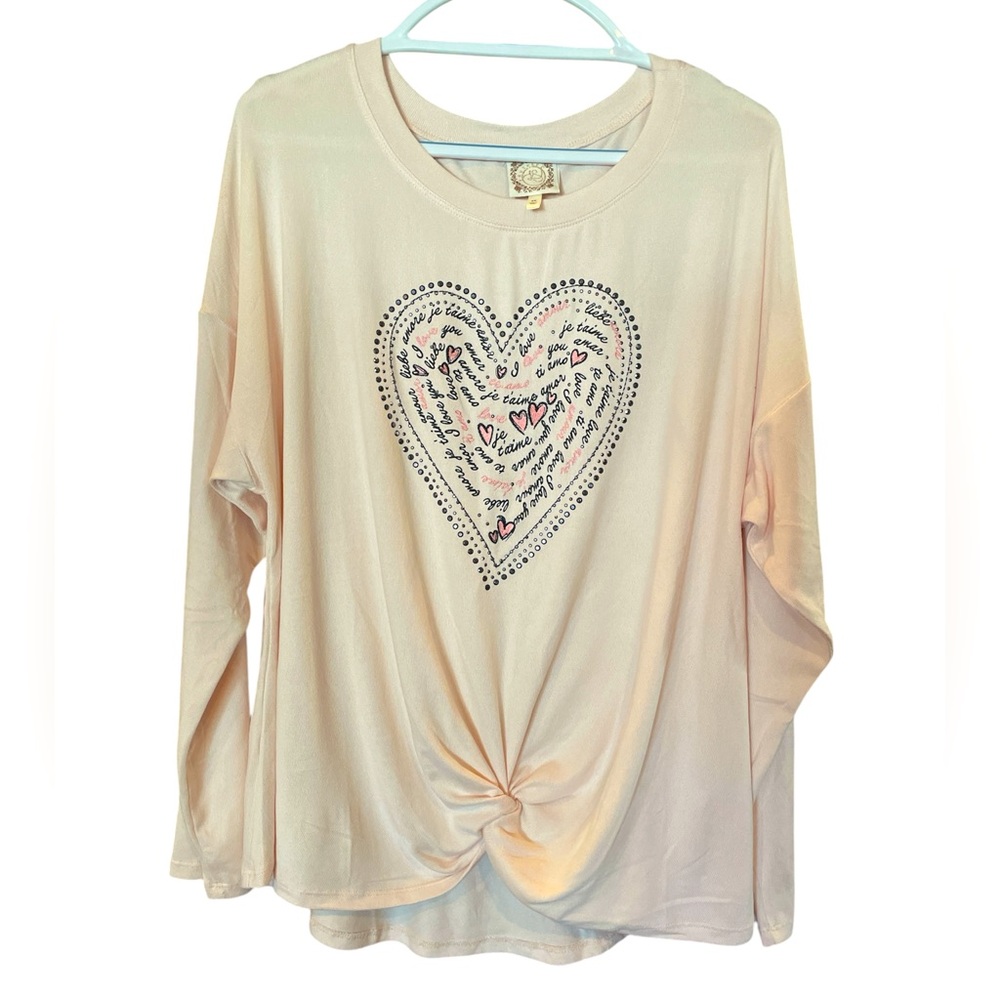 Truself Light Pink Long Sleeve Top With Embellished Heart Size 3X NWT
